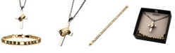 INOX Men's Cross Necklace and Figaro Chain Bracelet Set